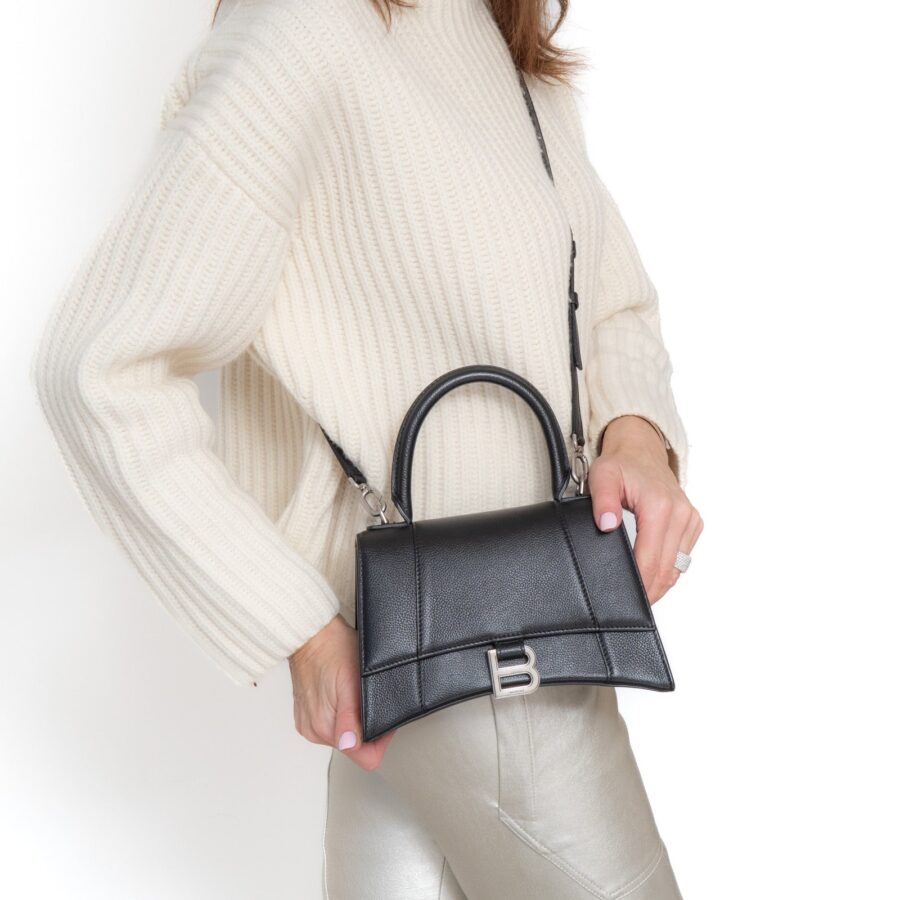 Balenciaga Hourglass Black Grained Leather Top Handle Small Leather Bag | Studio Nafay