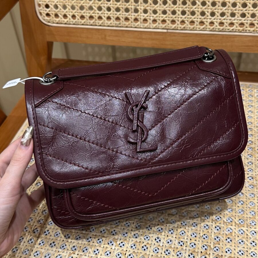 YSL Niki Baby Bag Burgundy Calfskin 338872 | Studio Nafay
