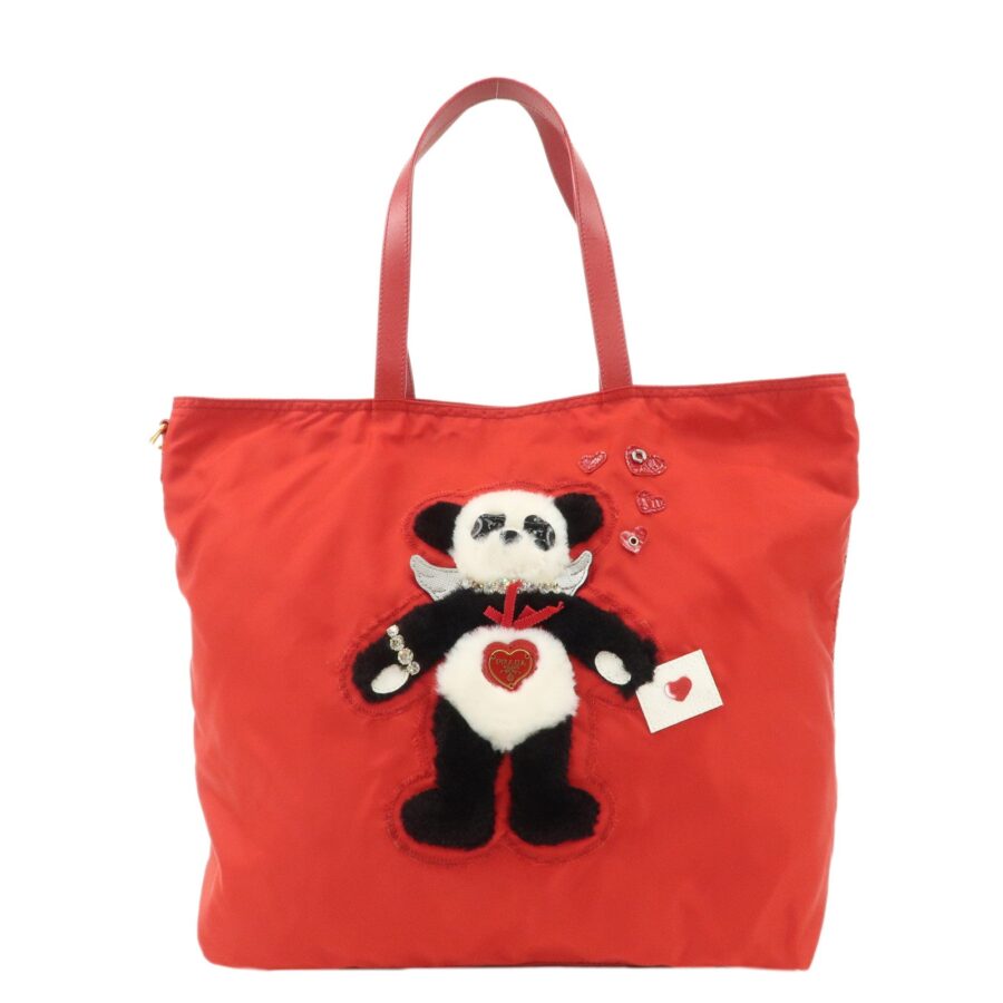 AuthenticPRADA Nylon Leaather Panda Tote Bag Shoudler Bag Red | Studio Nafay
