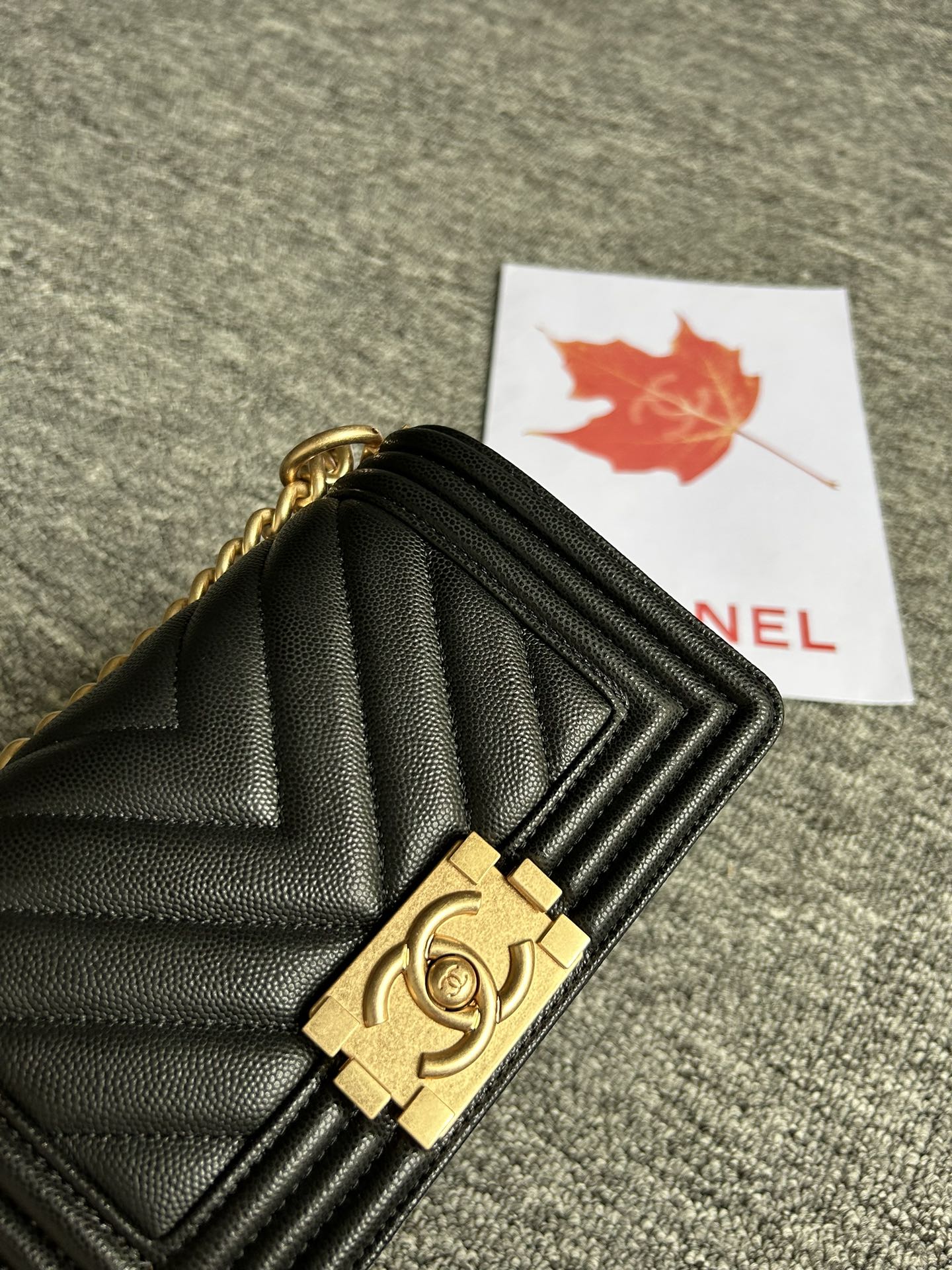 BOY BAG Small 20 Black Chevron Caviar GOLD Hardware