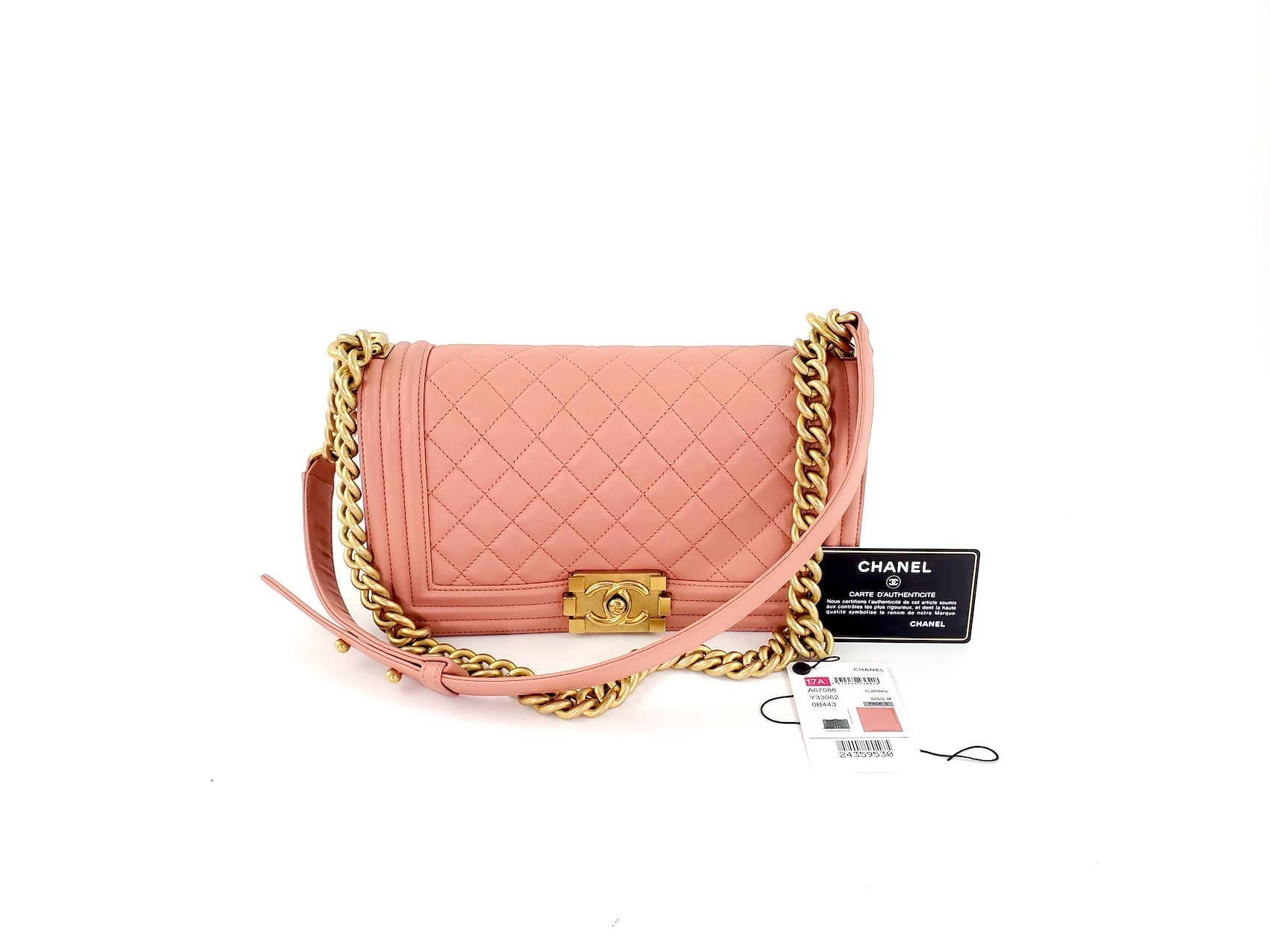 C Quilted Pink Caviar Boy Old Media Pattina Borsa