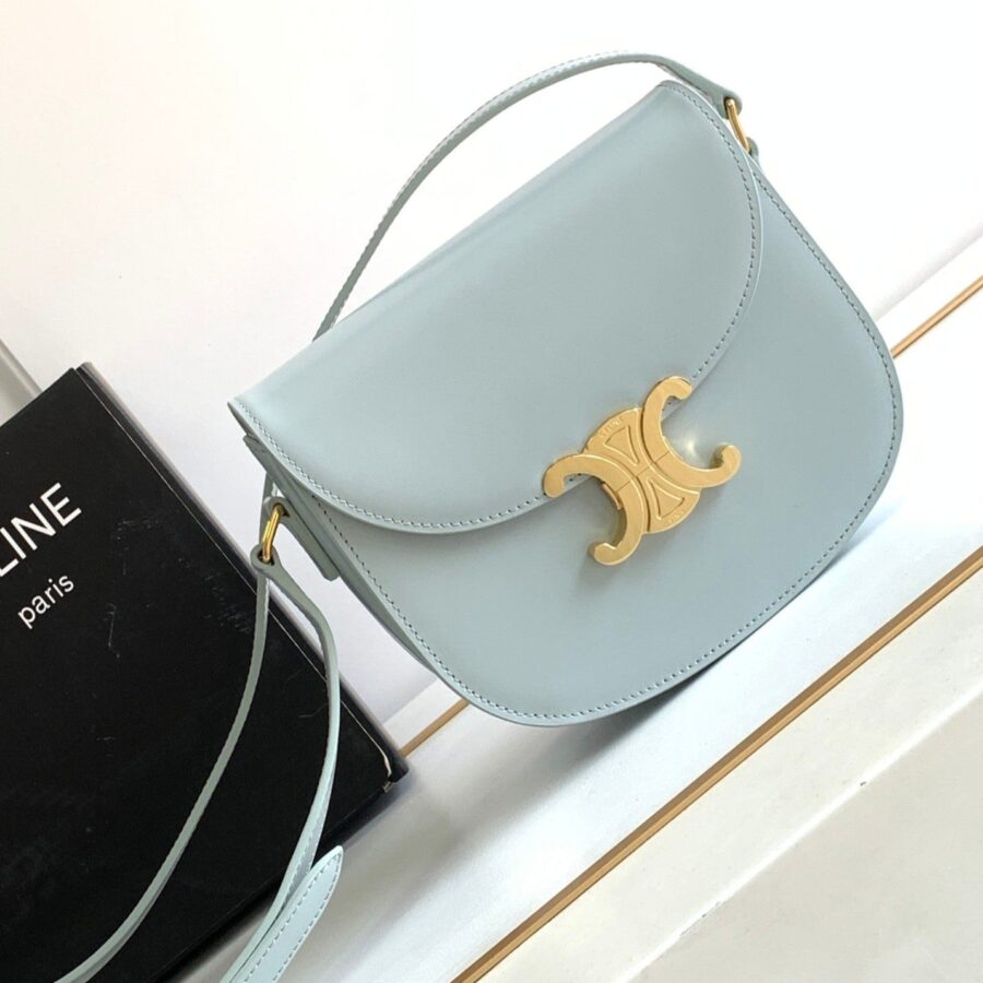 Celine Triomphe blue bag – front view