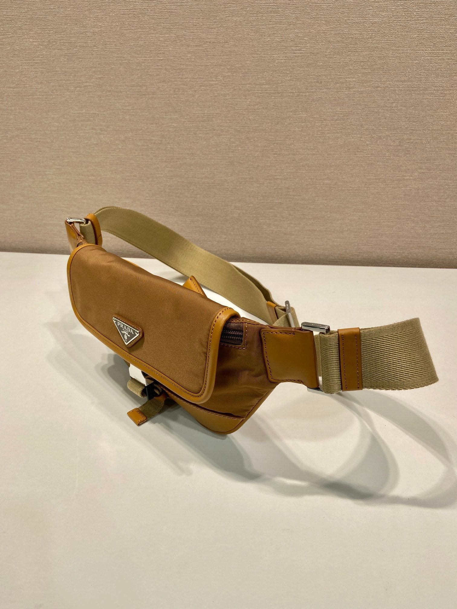 BELT BAG 18 IN SEPIA BROWN RE-NYLON AND CALFSKIN TRIM - Product Image 2