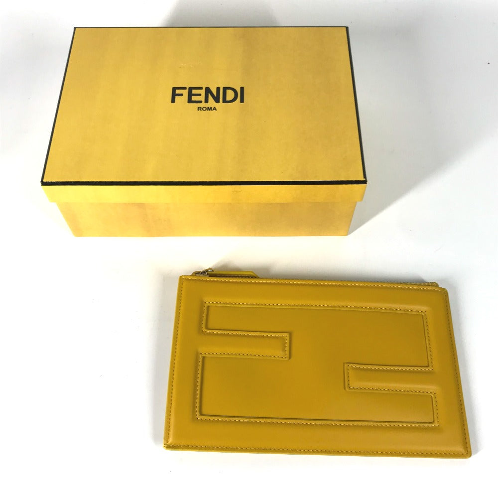 Fendi Clutch Bag Leather Yellow Logo Women