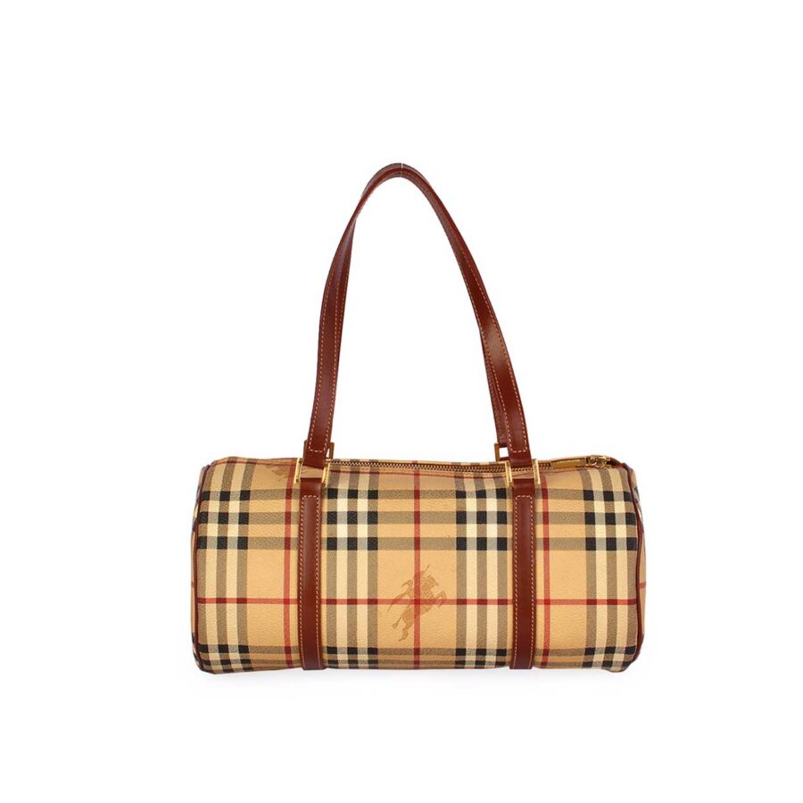 BURBERRY HAYMARKET CHECK PAPILLON BARREL BAG | Studio Nafay