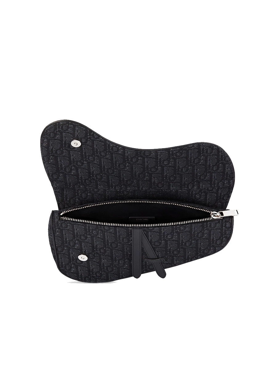 Saddle Bag In Black Dior Oblique Jacquard