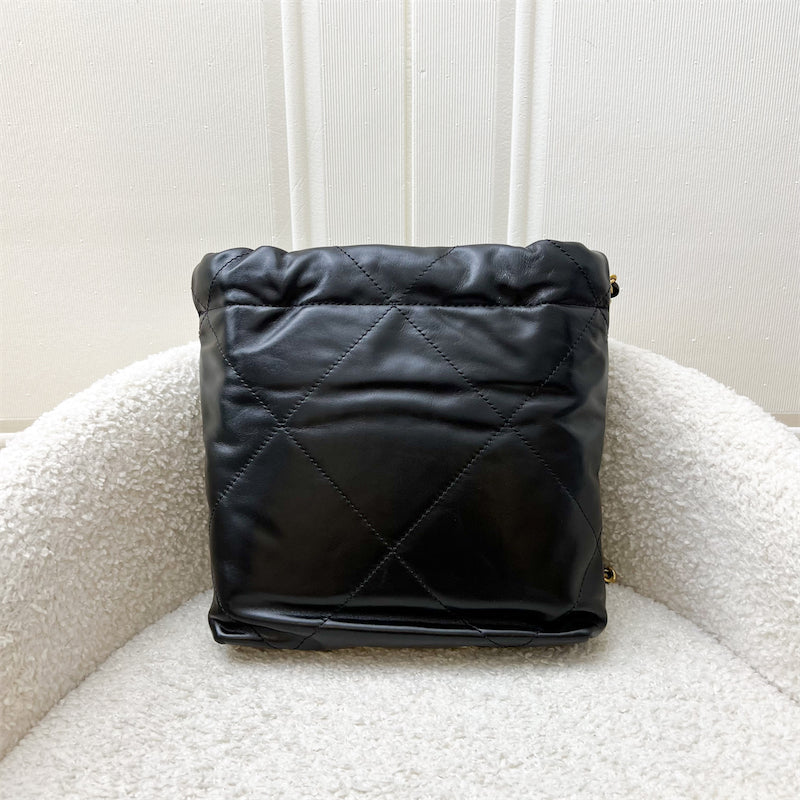Chanel 22 Mini Hobo Handbag In Black Shiny Calfskin And AGHW (model: )