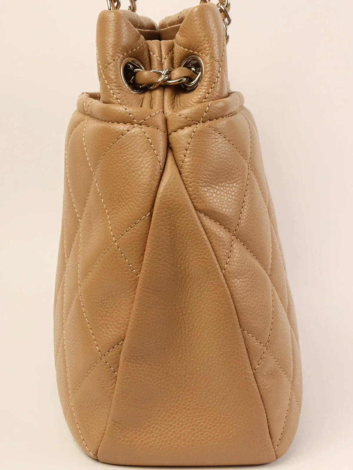 Chanel Around Made Caviar Skin Cc Mark Stitch Chain Tote Bag Beige