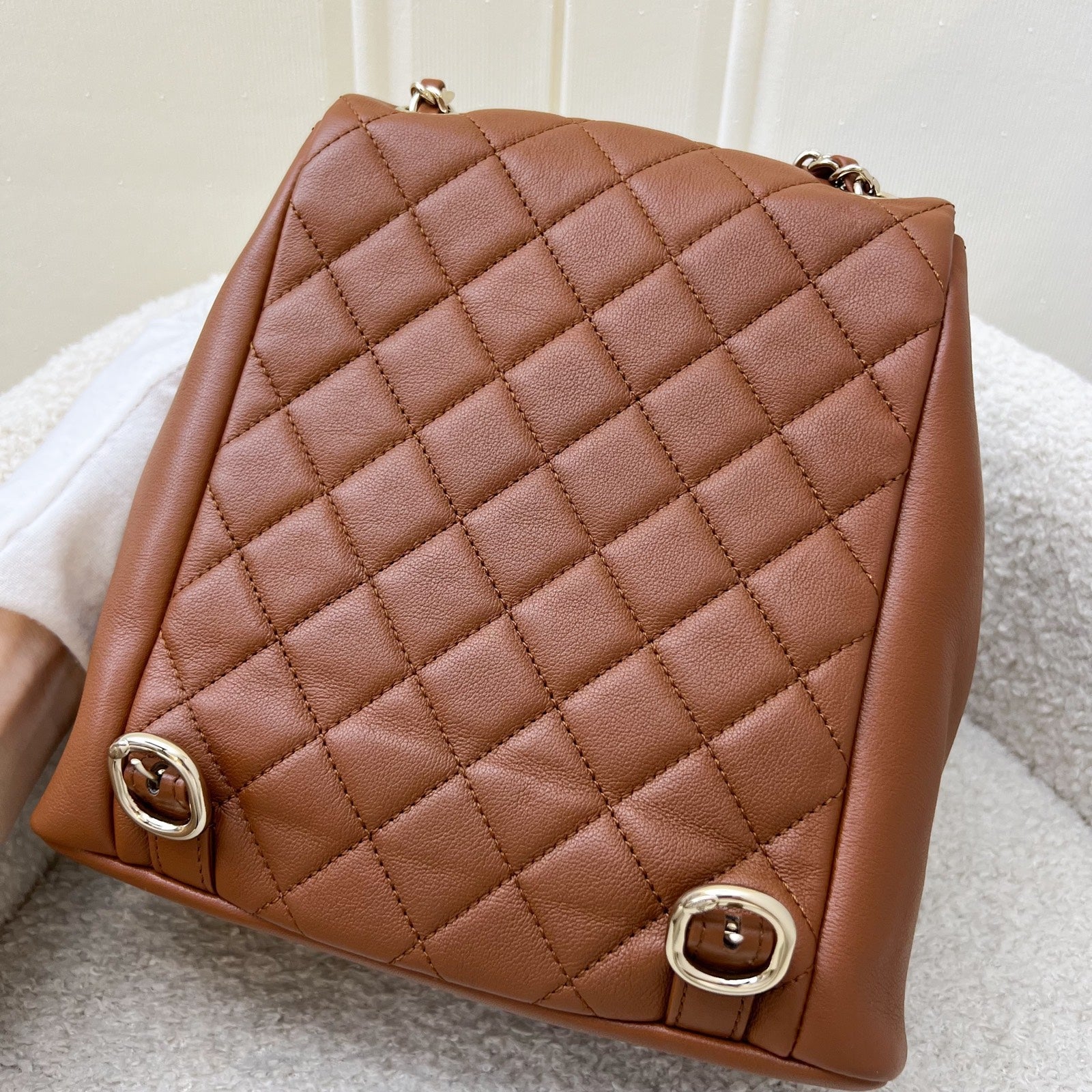 Chanel Medium Triple Backpack In 23A Cognac Brown Calfskin And LGHW