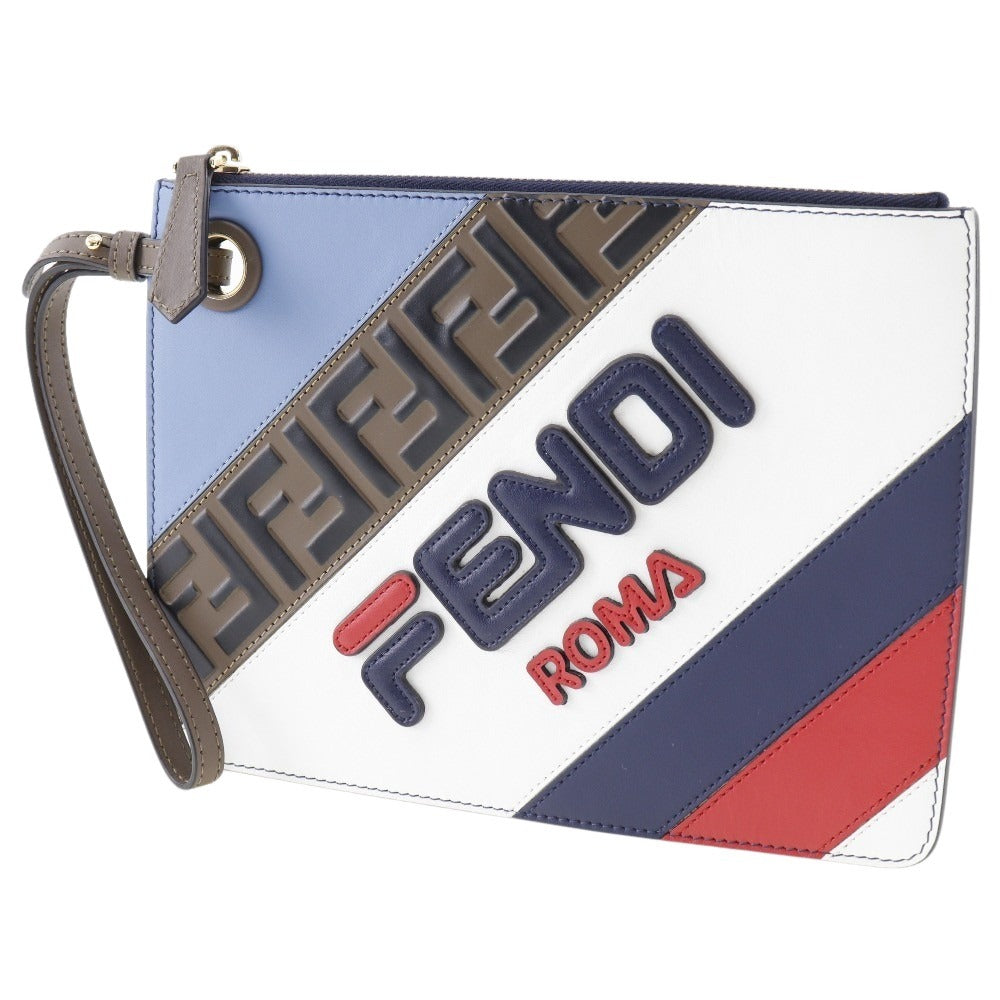 Fendi Clutch Bag Leather Blue FILA Collaboration Fendi Mania Unisex…