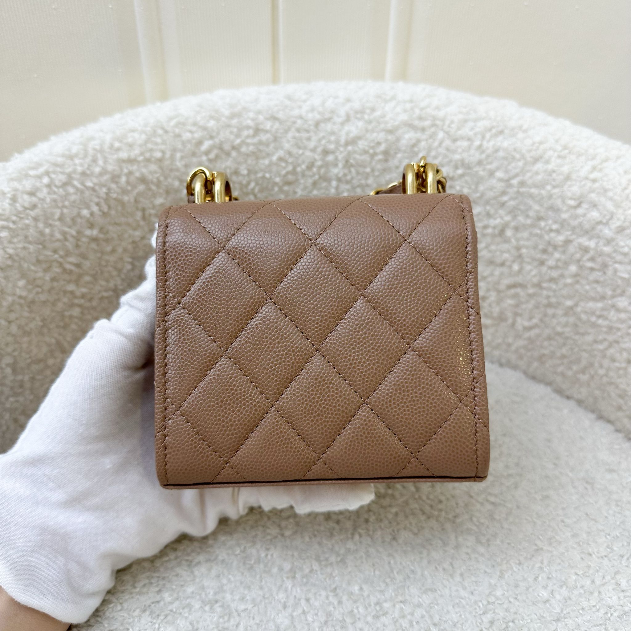 Chanel 22K Coco First Mini Clutch With Chain In Dark Milk Tea Beige…