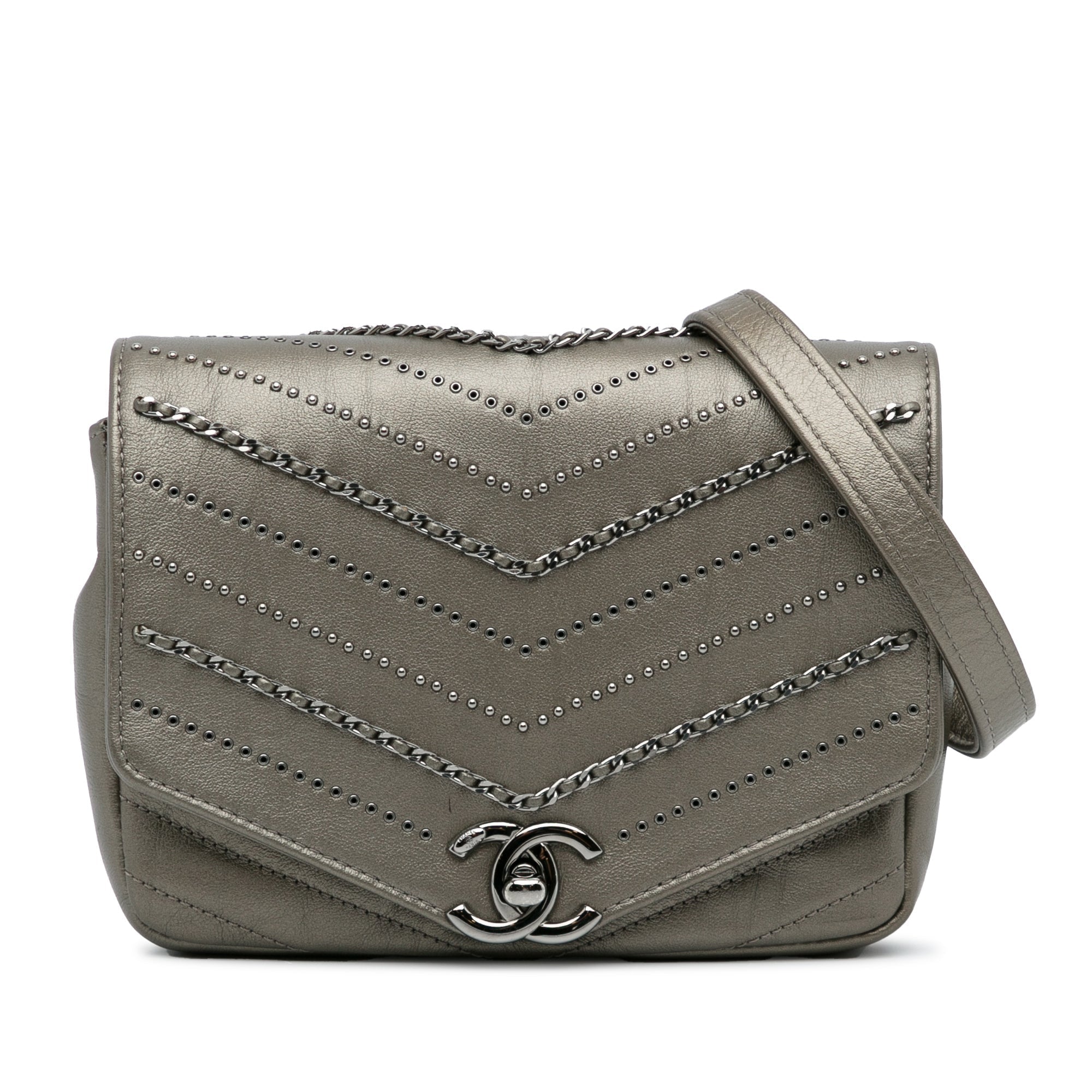 Mini Embellished Calfskin Bolso de Noche becerro Chevron Square
