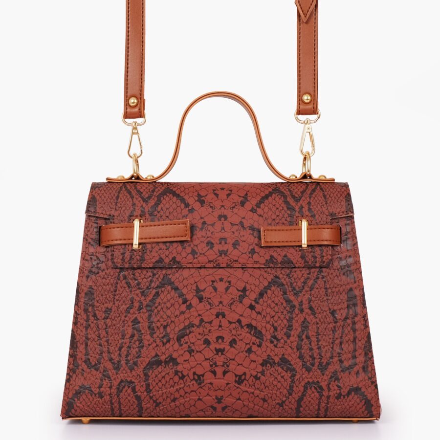 Brown crocodile cross-body bag with top-handle | Studio Nafay