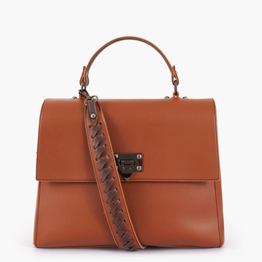 Brown flap-over top-handle bag | Studio Nafay