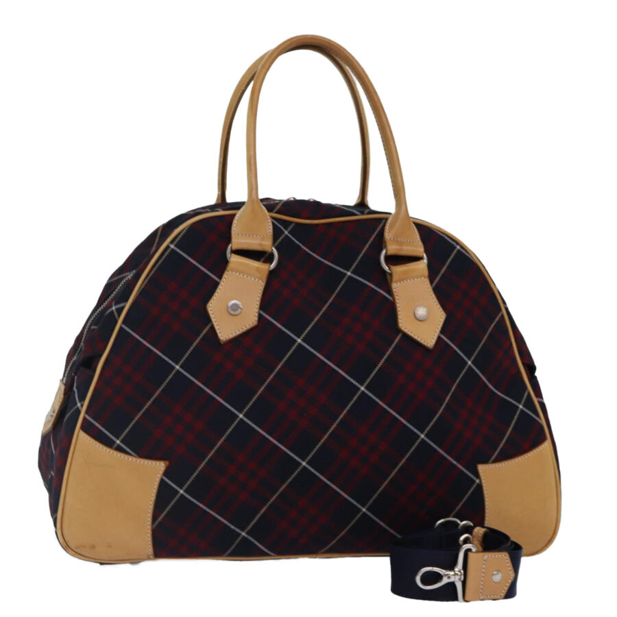 Burberry Nova Check Blue Label Boston Bag Nylon 2way Red Silver Auth bs17300 | Studio Nafay