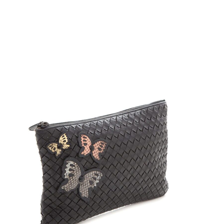 Bottega Veneta Black Intreccatio Butterfly Patch Pouch | Studio Nafay