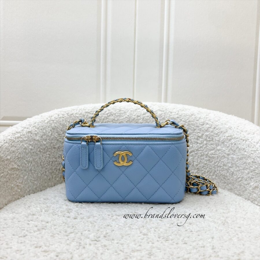 Chanel Top Handle blue bag – front view