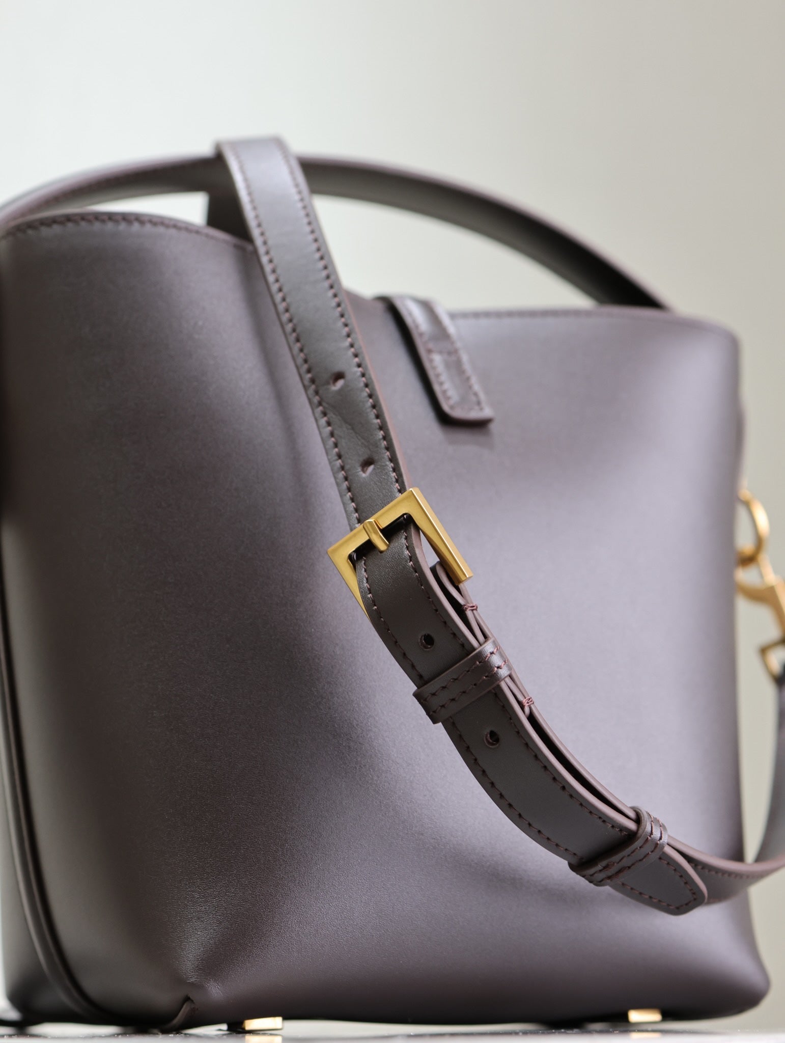 LE 37 Small Bucket BAG 20 IN Brunette Brown Calfskin GOLD Hardware