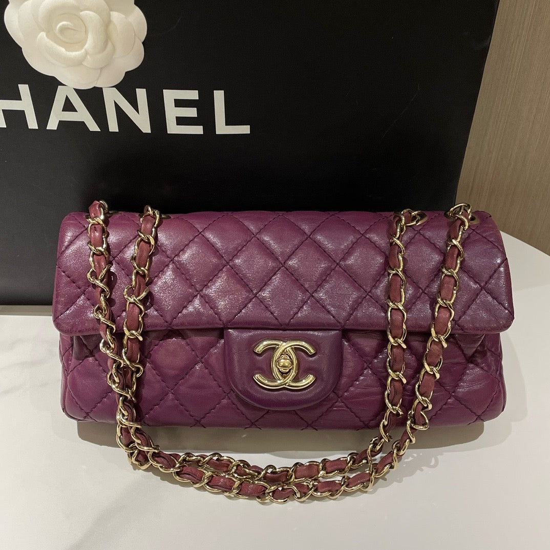 Chanel Baguette Leather Quilted Purple Shoulder Bag